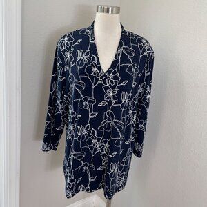Chicos Womens Plus XXL Touch of Cool Floral 3/4 Sleeve Tee V Neck Shirt Stretch